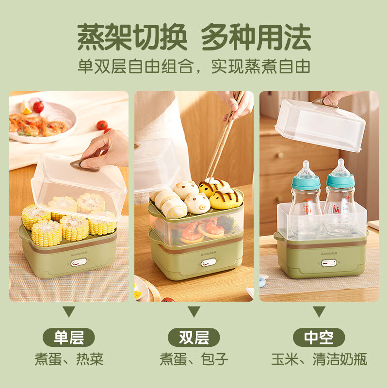 【现货现发】煮蛋器蒸蛋器自动断电多功能蒸蛋羹煮鸡蛋机蒸蛋 绿色单层 单层 1-499台