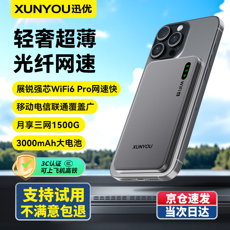 迅优随身wifi三网通免插卡无线wifi6车载4G便携式高速上网卡移动联通电信全国通用无限流量2026款5GXY 【旗舰版展锐芯】12通道+wifi6Pro三网通