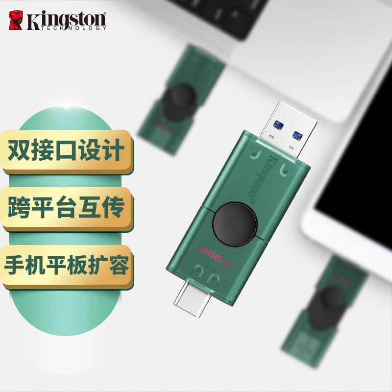 金士顿（Kingston）256GB Type-C USB3.2 双接口U盘 DTDEG2 大容量办公车载优盘 适用于安卓苹果手机平板电脑