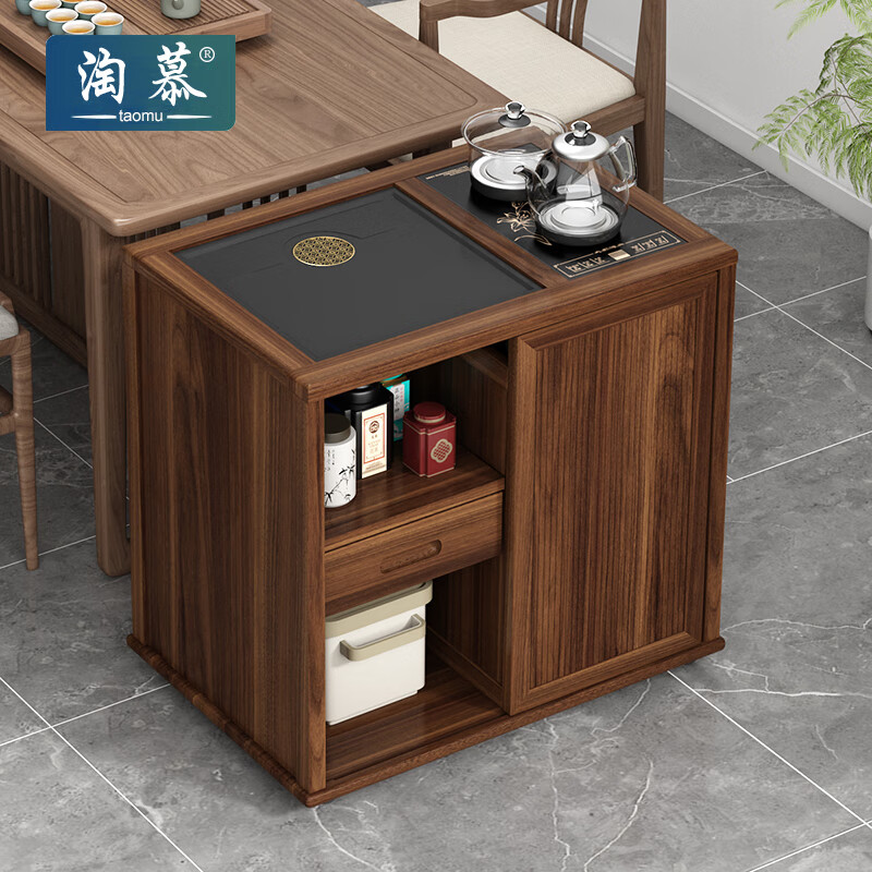淘慕實(shí)木移動(dòng)茶桌小茶臺燒水壺一體家用茶水柜茶幾茶車(chē)陽(yáng)臺煮泡茶桌子 整裝+胡桃木茶水A柜不銹鋼燒水壺