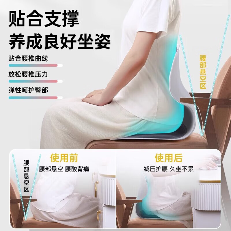 TEEIS德国护腰久坐器坐垫腰间盘突出靠背垫办公室座椅人体工学坐姿椅 护腰坐垫【高级灰】 护腰丨护脊