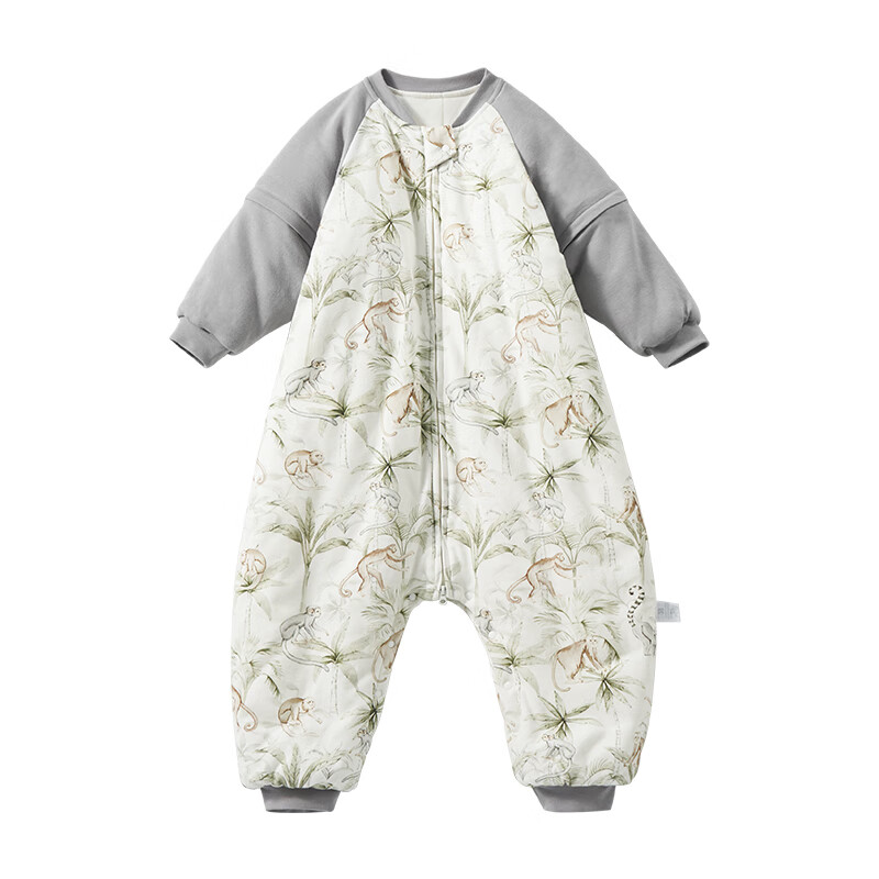ELLE BABY婴幼儿分腿睡袋儿童睡衣冬日恒温防踢被袖子可拆卸抗菌A类可机洗 原始森林 双层90码