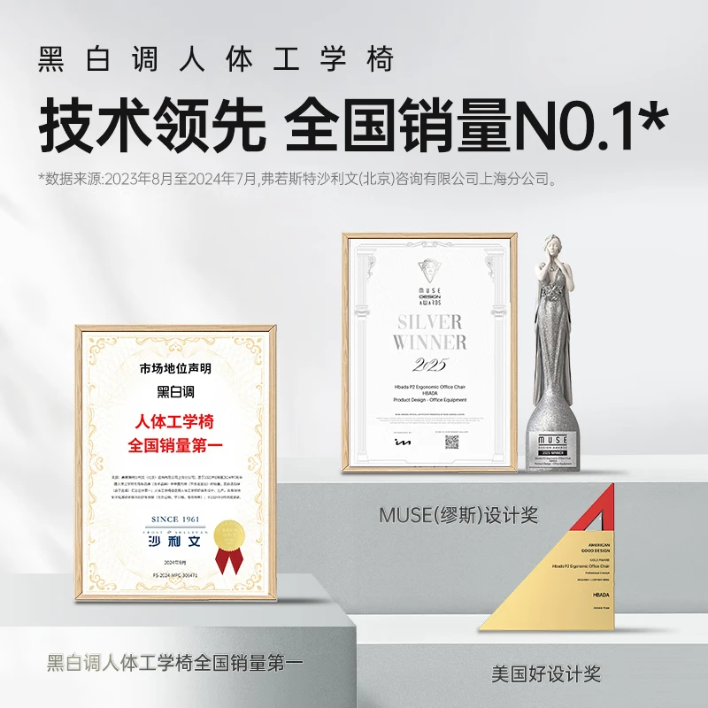 黑白调P2 Pro+二代人体工学电脑椅办公人工力学座椅学习久电竞椅4D腰托 P2Pro+二代霜白脚托 4D腰托+360°扶手