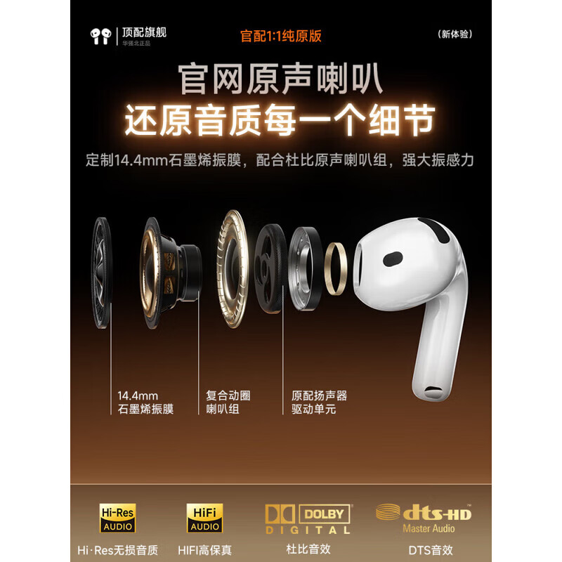 华强北顶配原装蓝牙耳机适配苹果Air4pods无线主动降噪iphone16/15/14半入耳 【原版正装全功能主动降噪版】 主动降噪+电量显示+空间音頻