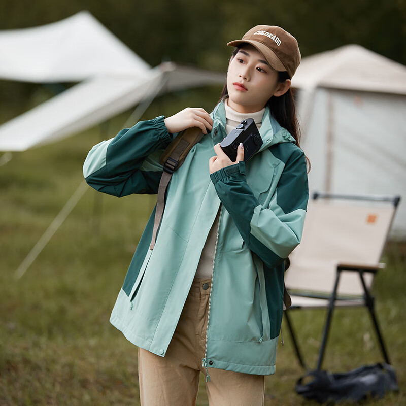 德尔.默克(Delmerk)山系冲锋服男女上衣三合一可拆卸两件套防寒滑雪登山服团购定制 女-抓绒两件套白色 XL