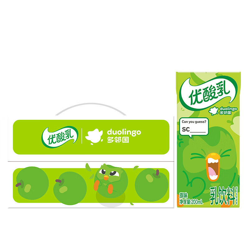 伊利优酸乳原味200ml*12盒/箱 牛奶饮品 多邻国限定包装