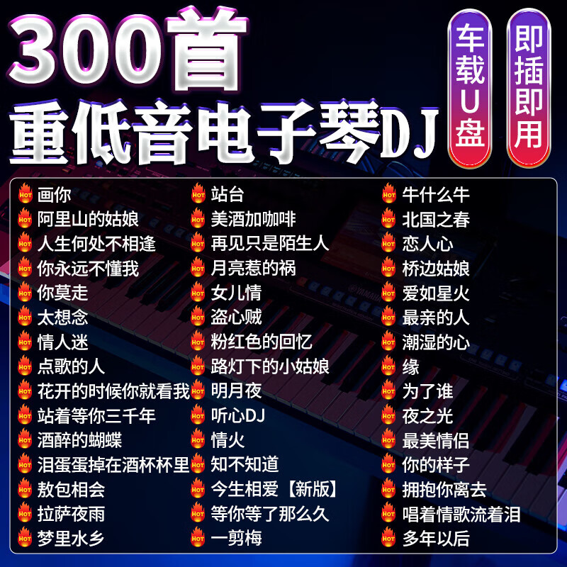 电子琴DJ纯音乐汽车载u盘重低音环绕笛子2024抖音流行无损高品质 重低音电子琴DJ300首精选
