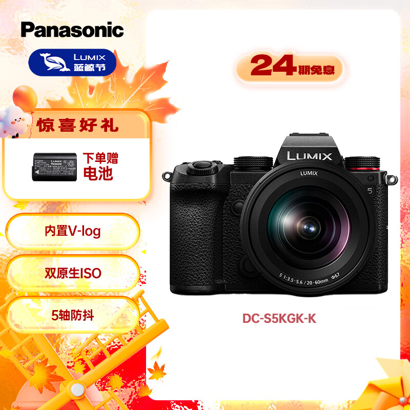 松下S5K（Panasonic）全画幅微单相机数码相机微单套机（20-60mm）约2420万有效像素5轴防抖双原生ISO