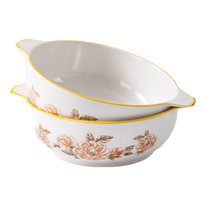 山茶花双耳加厚汤碗9.5英寸耐高温陶瓷水煮鱼碗大盆碗酸菜鱼汤碗 山茶花9.5英寸大汤碗2个 无规格