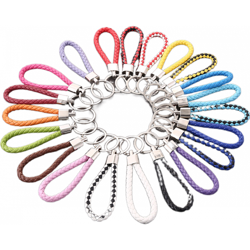 創(chuàng)意新款皮繩鑰匙扣編織汽車掛件彩色鑰匙繩掛件飾品 顏色隨機 2個