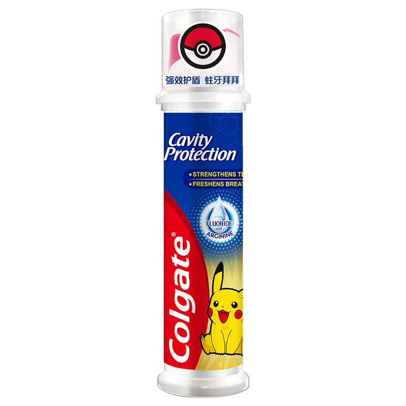 高露洁（Colgate）宝可梦联名皮卡丘欧洲进口防蛀直立按压泵式牙膏130g含氟健齿自营