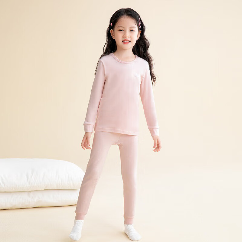 芬腾保暖内衣女童纯棉秋防静电保暖打底睡衣套装儿童柔暖秋衣 女童-粉橙 150