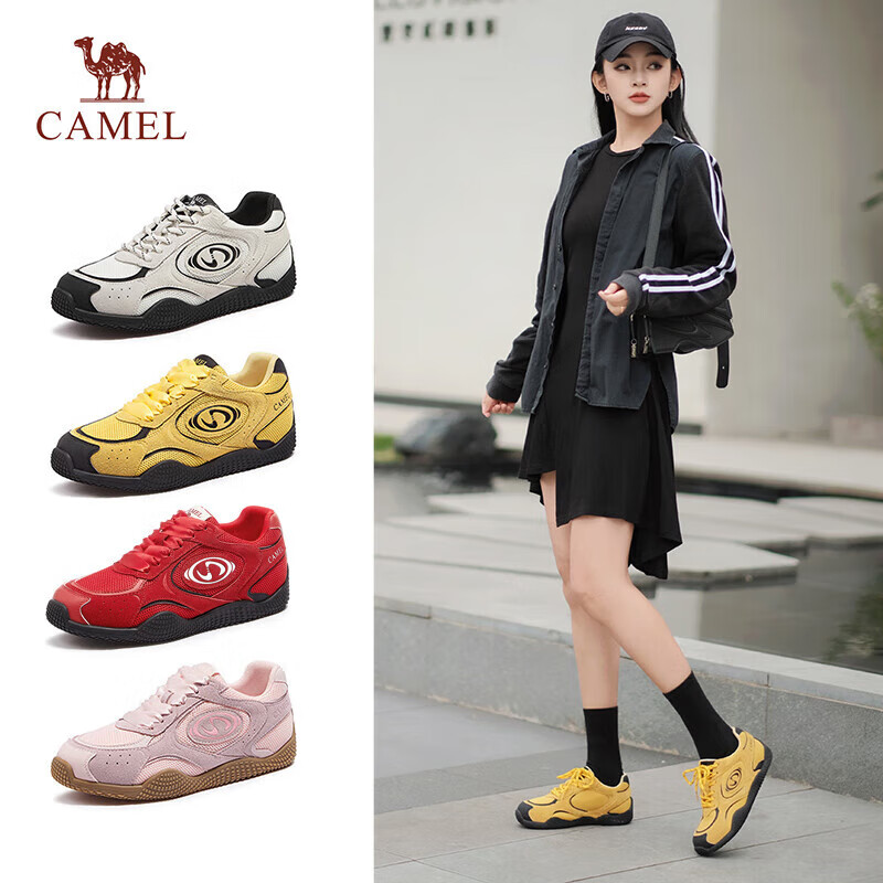 骆驼（CAMEL）月牙德训鞋女运动百搭板鞋网面复古休闲鞋 L25S577059 黄/黑 39