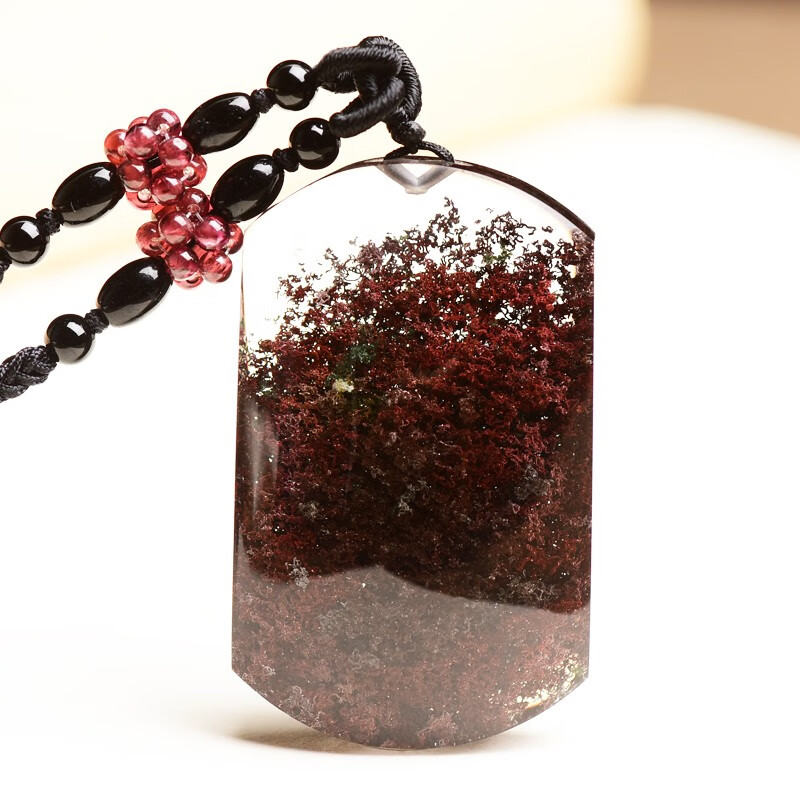 宫艳 天然水晶红幽灵无事牌吊坠平安无事牌挂坠原石雕刻方牌男女实用