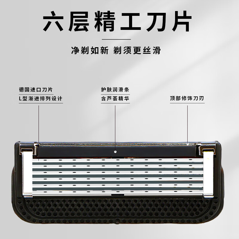 吉耏利手动剃须刀防刮伤手动刮胡刀男士礼物刮胡刀最新款2025款德国六层进口刀片 4个替换刀头【曜石黑】
