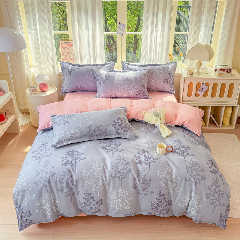 多兰诗（Duolanshi）春秋磨毛四件套 斜纹印花卡通套件被套床单宿舍四季床上四件套 春风恋影 2.0米 床单款 /被套200*230 四件套