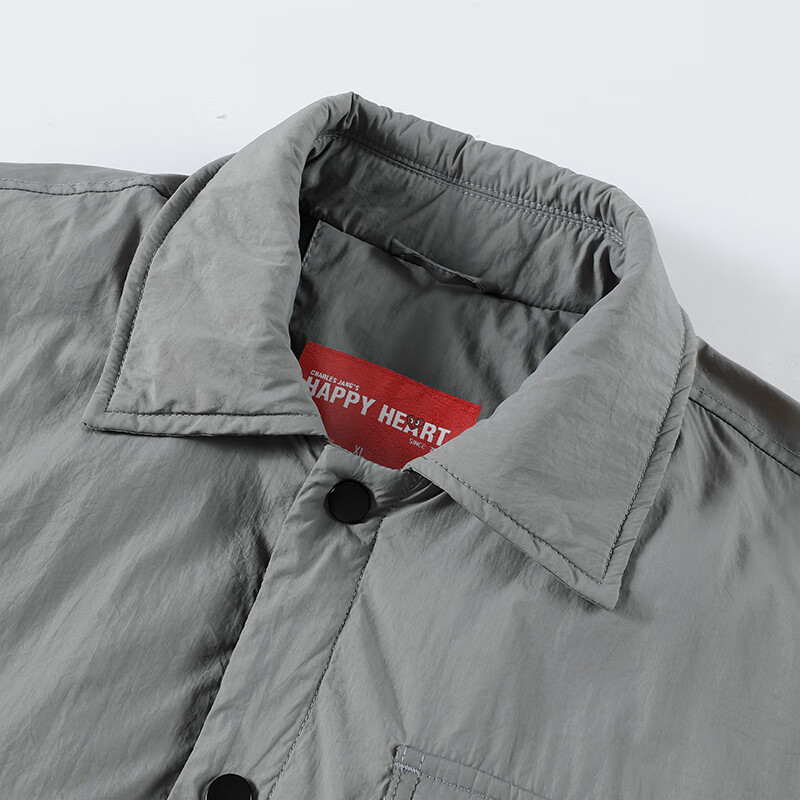 查尔斯桃心 轻薄工装羽绒服男冬季保暖情侣宽松休闲防寒翻领外套潮 灰绿 2XL