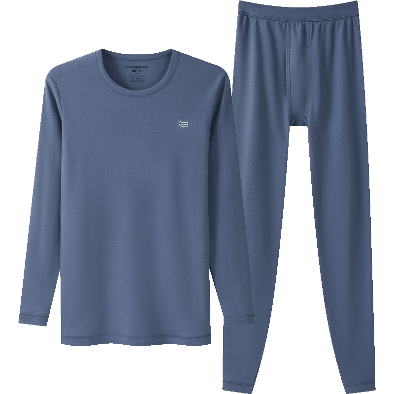 三槍秋衣秋褲男[原紗抗菌]全棉透氣圓領(lǐng)保暖內衣抗靜電厚棉毛衫套裝