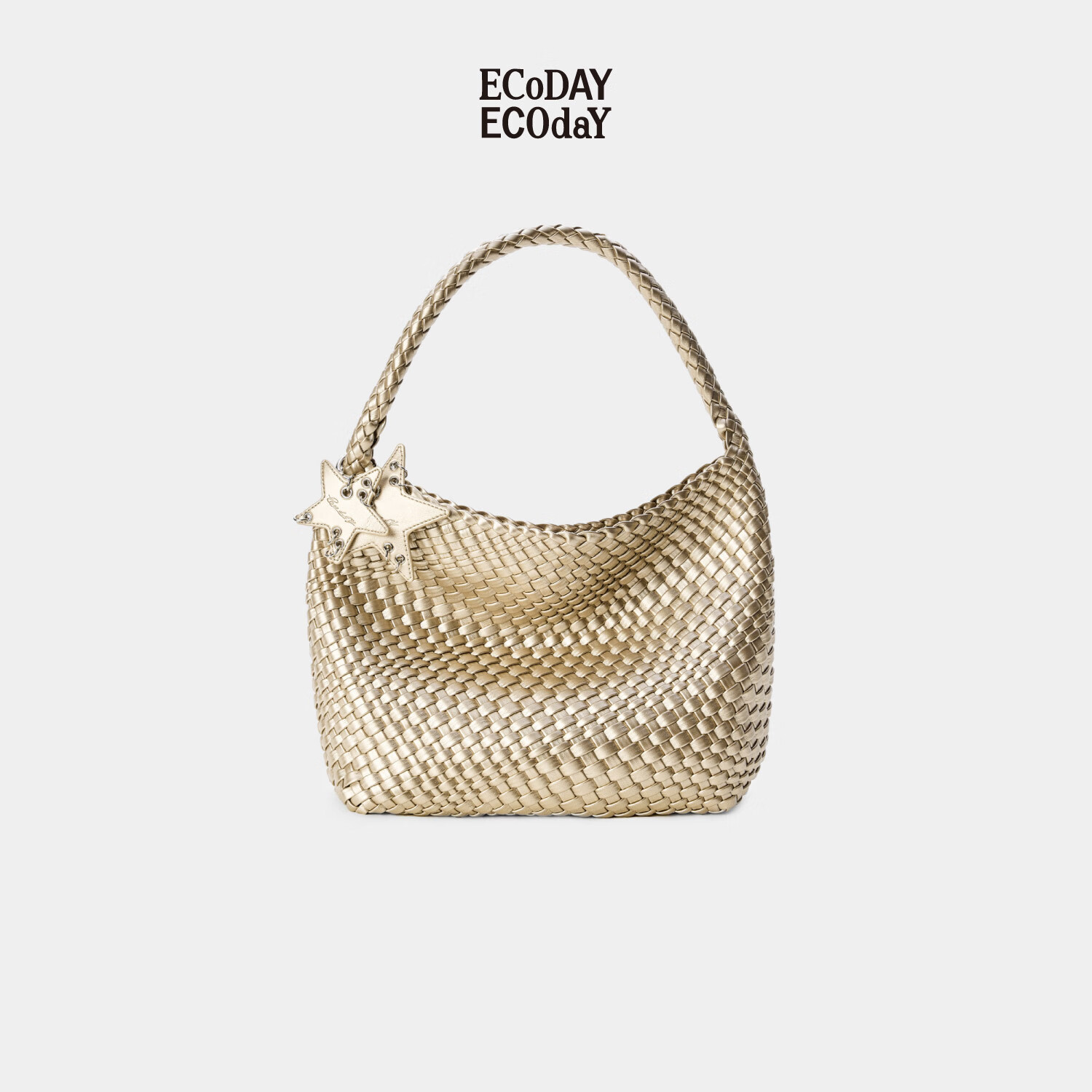 ECODAY包包女款中号编织包通勤托特包大容量单肩包婚包生日新年礼物 香槟色（中号）