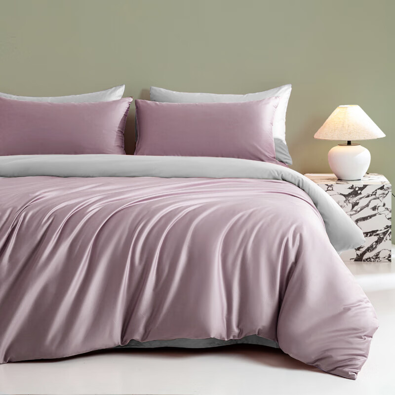 AIDLI 床上四件套纯棉A类100支贡缎新疆长绒棉双人全棉酒店裸睡套件 浅芋色-奶灰 1.5/1.8m床 床单款 被套200*230cm