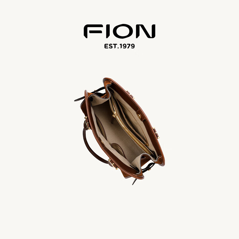 菲安妮(FION)2025新款托特包高级感真皮女包简约手提单肩斜挎包包大容量 啡/棕-大号