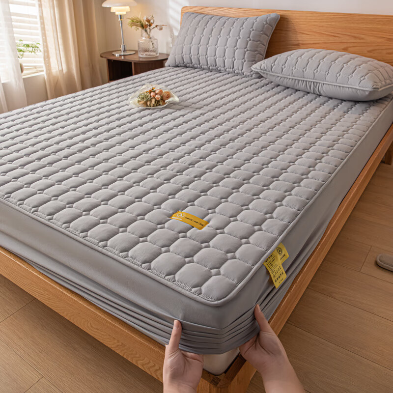 DEATKN德国A类夹棉床笠加厚床垫保护罩全棉防滑防滑床套全包新款 艾格-星灰 适合3-30cm床垫 120cm*190cm
