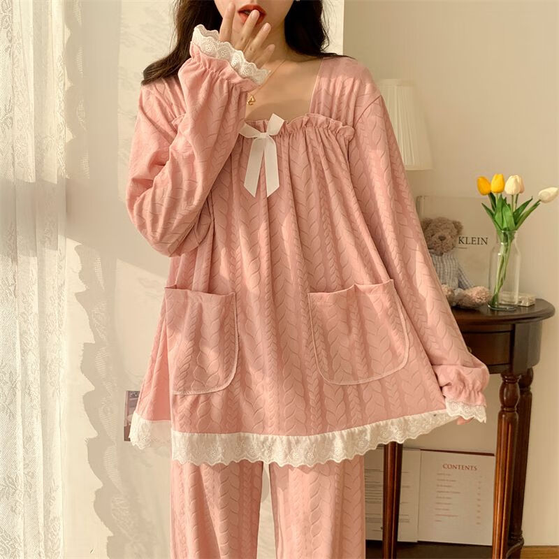雅鹿大码睡衣女春秋季提花网红300斤宽松胖妹妹加肥月子服ins风家居服 W春秋#草莓2911/1/宽松 4XL 宽松码【260-310斤】