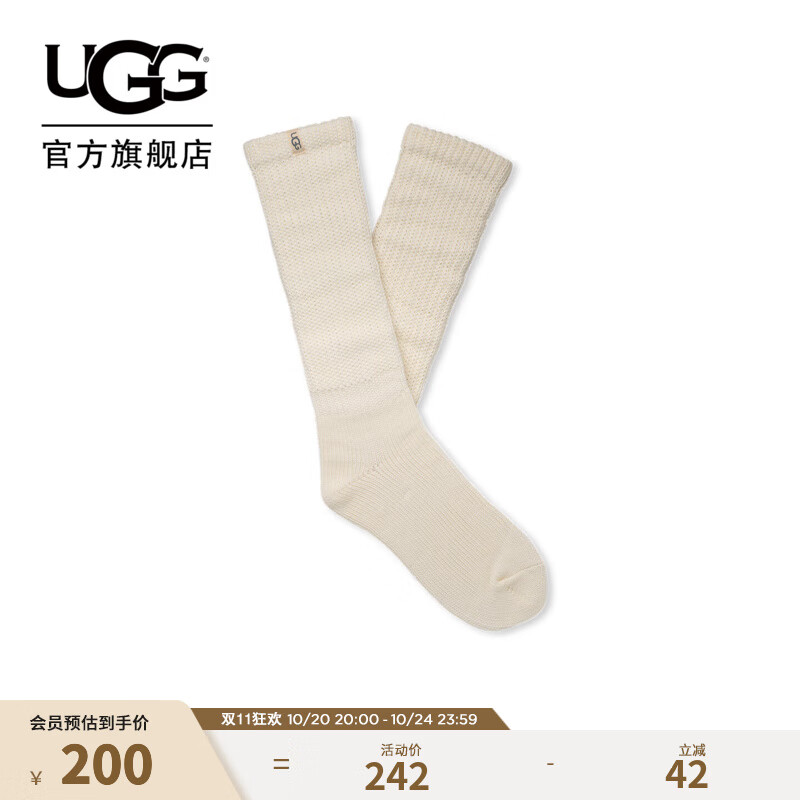 UGG秋季新款女士时尚舒适简约纯色休闲长筒袜堆堆袜 1173790 NMB | 光晕白色 均码