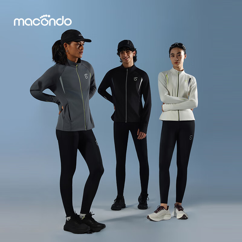 马孔多（macondo）跑步外套男女款防风加绒针织外套支撑压缩长裤运动套装 黑色+黑色 女 XL