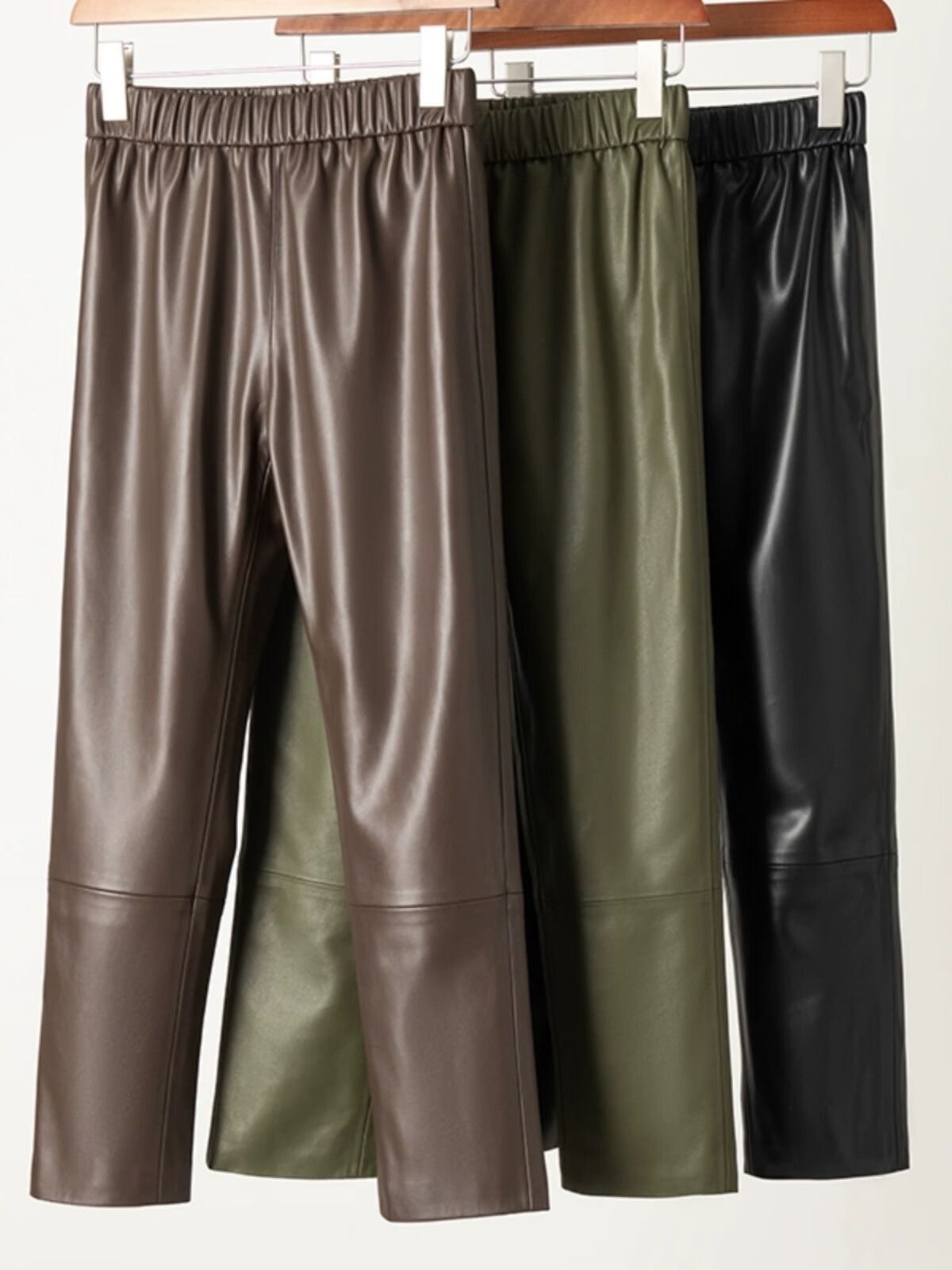 直允海宁真皮皮裤女海宁绵羊皮皮真皮皮松紧高腰显瘦九分 黑色 均码 s