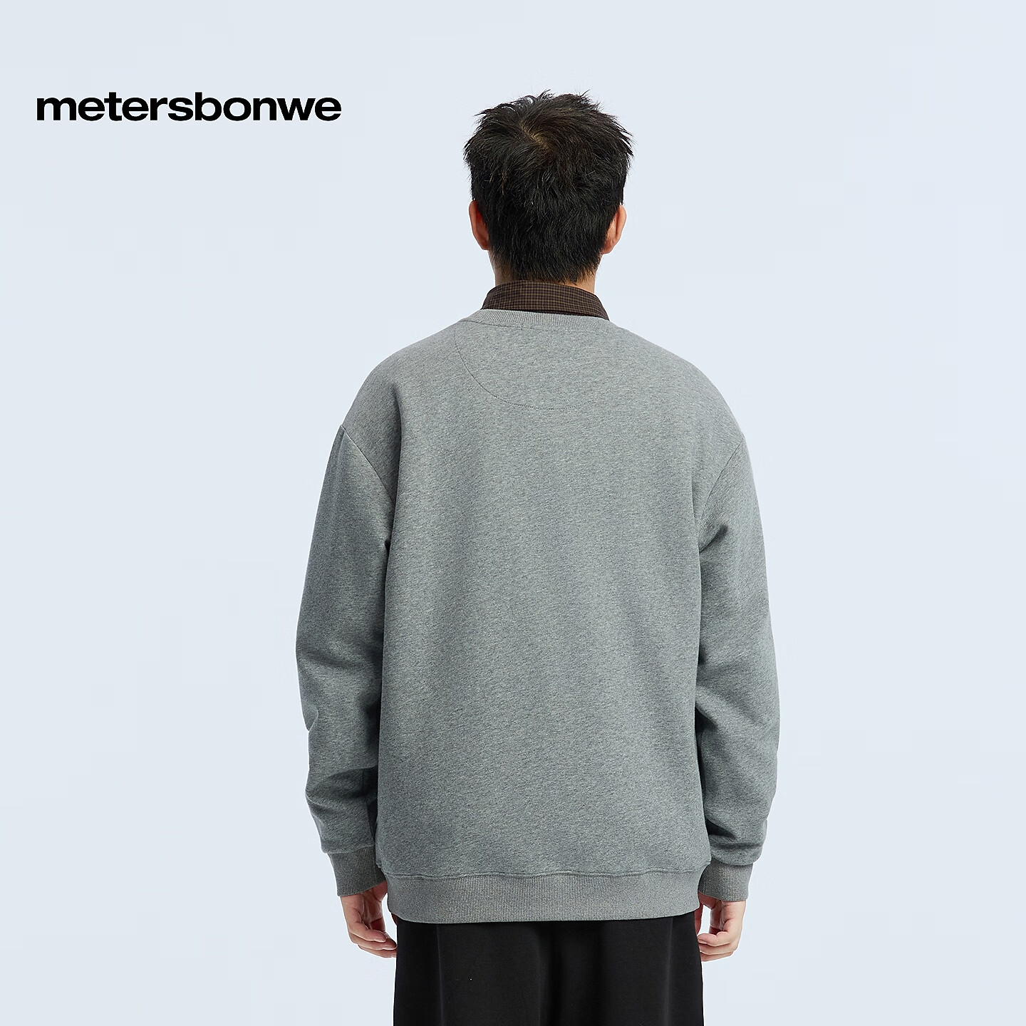 美特斯邦威男女同款春新款圆领字母印花潮流高街美式卫衣男 花灰色 M 170/92A