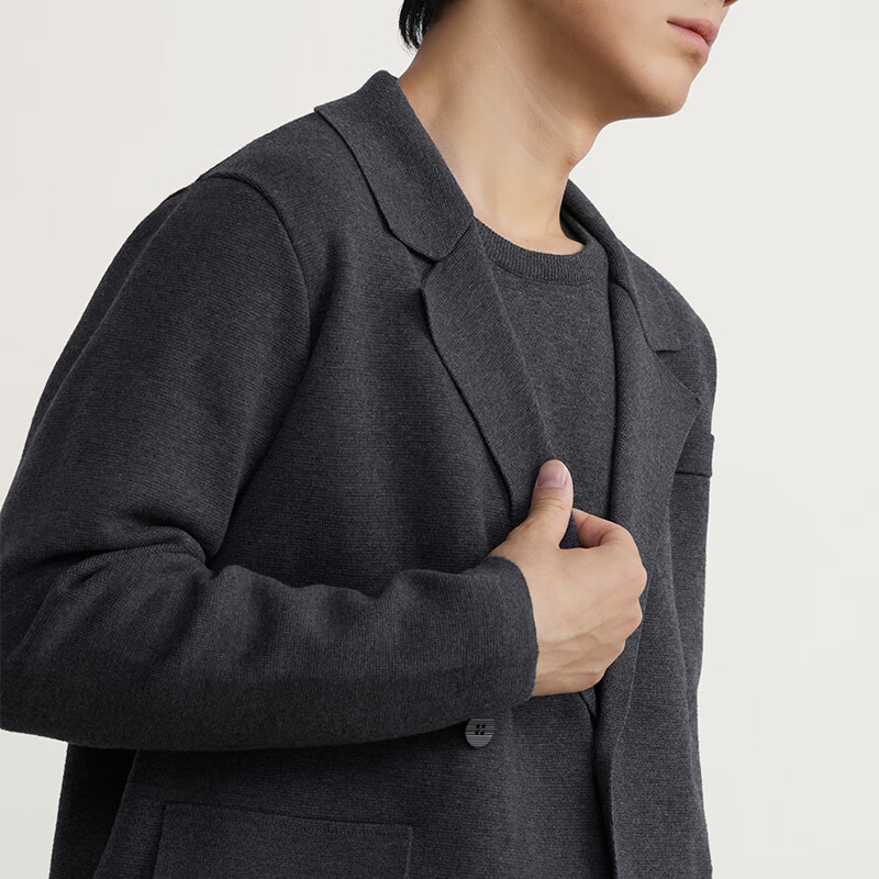 MARKLESS毛衣男休闲纯色开衫羊毛混纺抗起球肌理感大衣5709 深灰色 XL