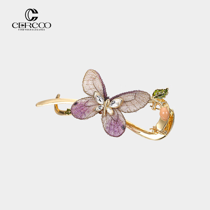 奢蔻（Cercoo）异域蝴蝶卷手工刺绣扭扭八字半发夹盘发夹发饰夹子 紫色