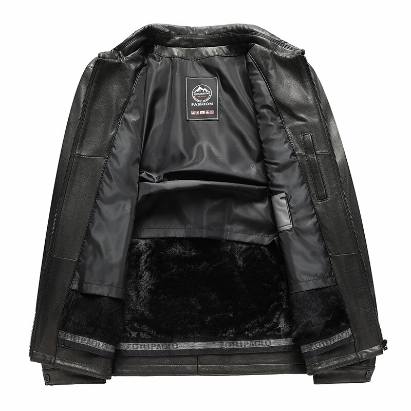 拾福羊皮皮衣男短款翻领皮夹克秋冬商务休闲外套中老年爸爸装上衣衣服 黑色 4XL (195)