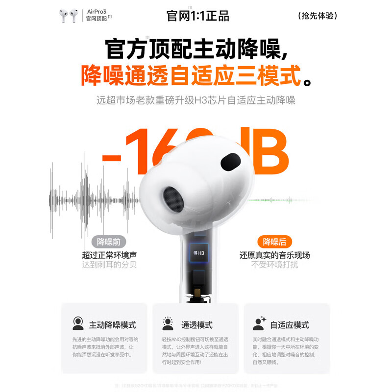 华强北爆款【直营正品丨新ANC降噪AirPro3代】蓝牙耳机真无线适配苹果2025款airpods3半入耳式iPhone17/16/15 【Pro3纯原版】1:1全功能体验 ANC主动降噪+测心率血氧+空间音频