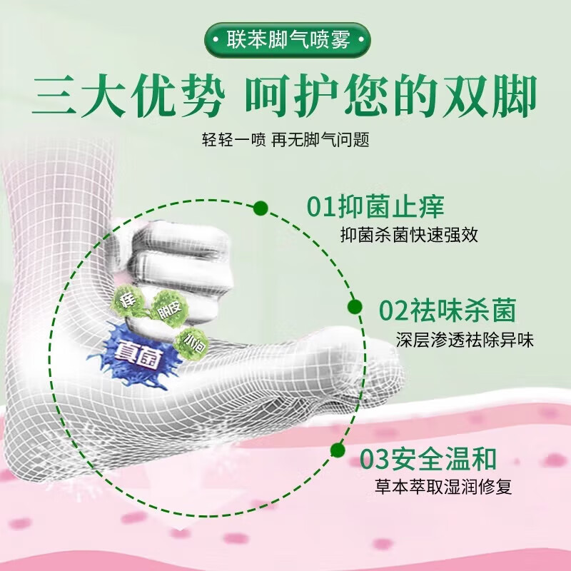 祥医堂联本脚气喷雾脚痒脚汗脚臭喷雾脱皮烂脚丫水泡型专用脚气喷剂 脚气抑菌液60ml*2瓶