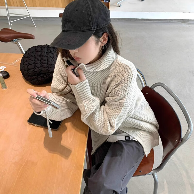 俞兆林针织毛衣女秋冬2025年新款双拉链开衫外套韩系慵懒风宽松显瘦上衣 浅灰色 【升级双拉链抗起球不变形】 均码 【适合80-140斤】