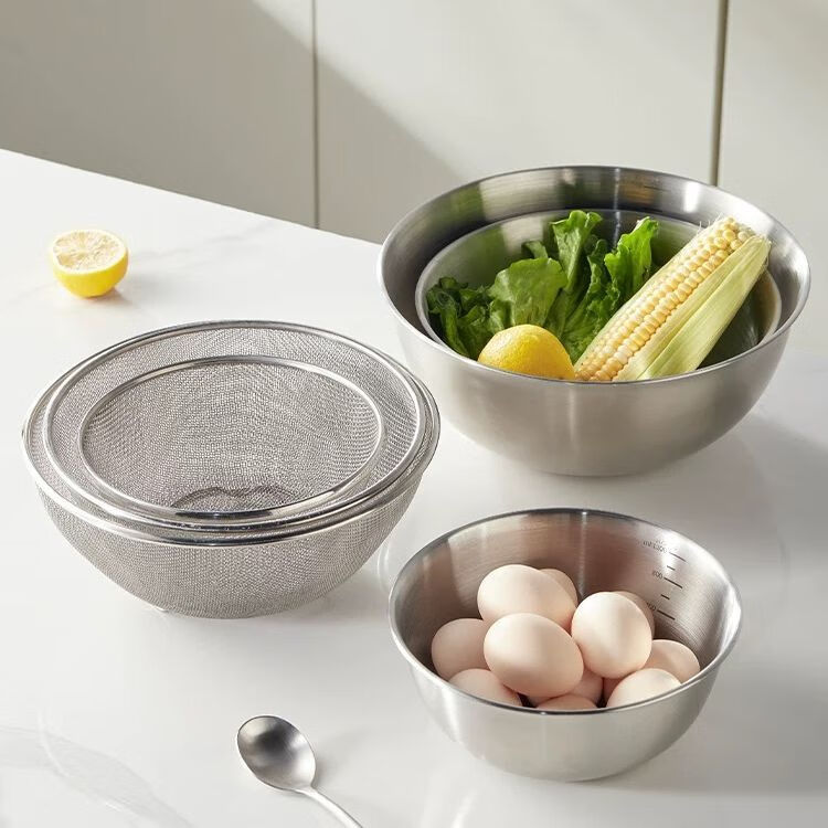 GIOIO食品级不锈钢沥水篮304新款家用厨房洗菜淘米篮洗菜盆圆形水果篮 18CM不锈钢网篮