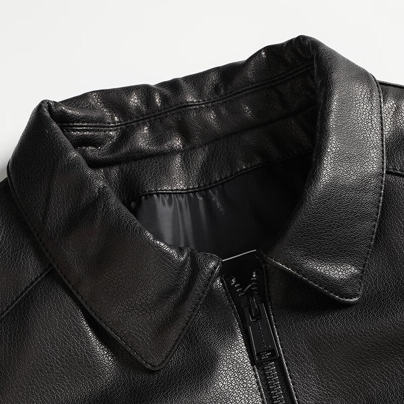 拾福羊皮皮衣男短款翻领皮夹克秋冬商务休闲外套中老年爸爸装上衣衣服 黑色 4XL (195)