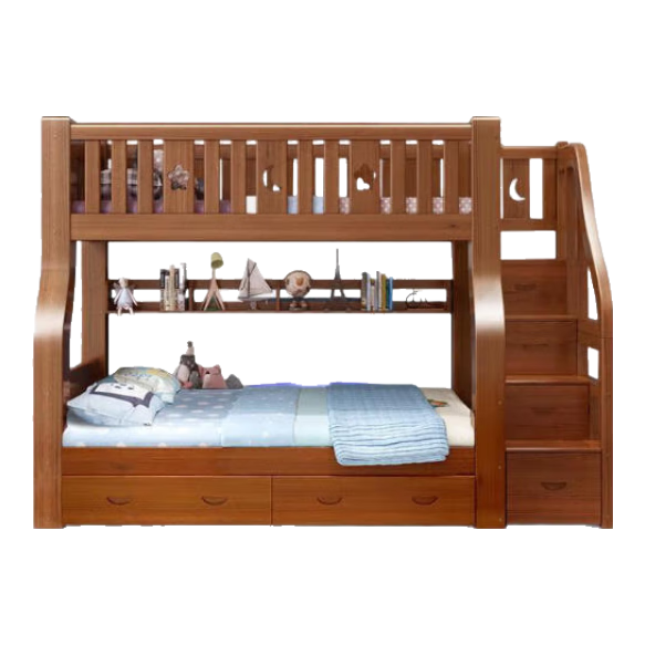 中偉（ZHONGWEI）上下層實木床上下鋪雙層床宿舍高低床上1.4m下1.6m梯柜款+床墊*2