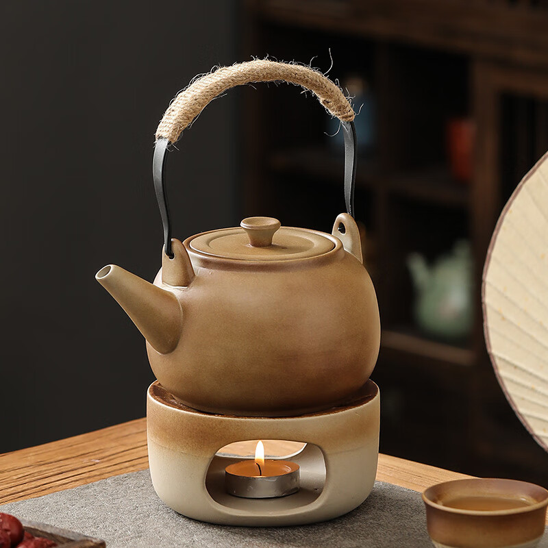 北牧星南瓜提梁壶粗陶泡茶壶单壶蜡烛温茶炉底座家用围炉煮茶暖茶小火炉 温茶炉全套+反口四杯+南瓜提梁壶
