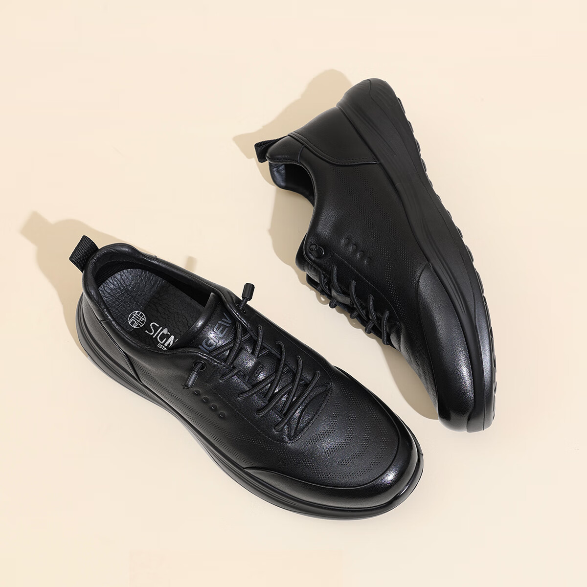 信诺真皮爸爸鞋中老年舒适软底商务休闲通勤皮鞋单鞋2025新款秋季 黑色 44