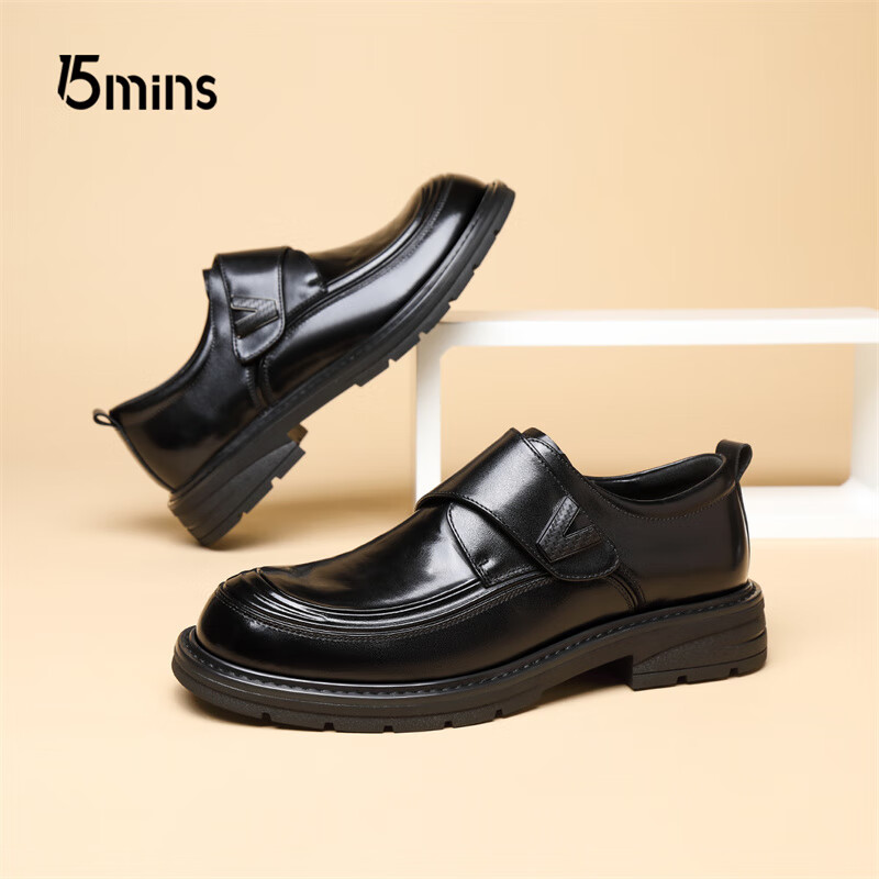 15分钟头层牛皮男士商务正装皮鞋高端孟克鞋休闲皮鞋男 E2411 黑色 41