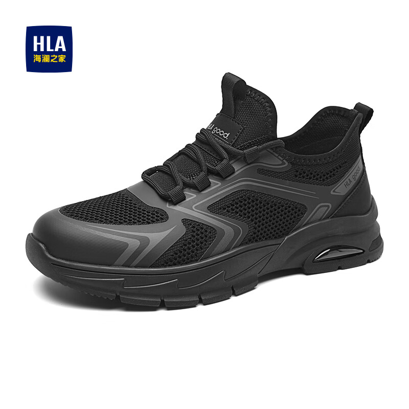 海澜之家（HLA）男鞋新款秋冬季休闲网面飞织鞋耐磨透气跑步运动鞋HAAXXM3EAL260 黑色AB 42