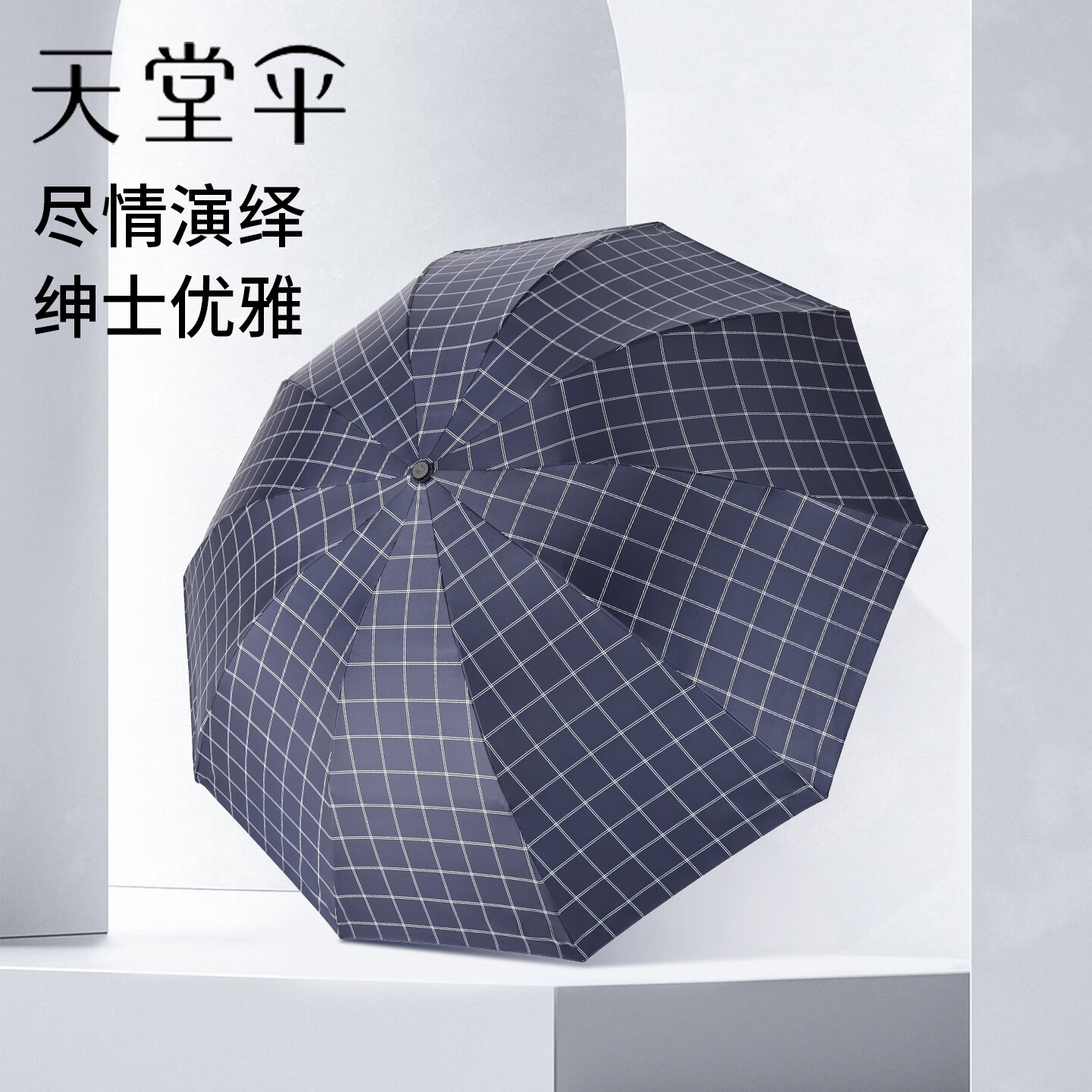 伞官方男士大号双人格子伞2025新款加厚加固抗风晴雨两用 藏青8骨