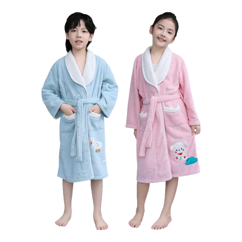 映季兒童浴袍6-12歲可穿浴巾秋冬季加厚保暖浴裙吸水速干洗澡浴衣睡袍 乖乖狗 兒童M碼【身高130-150CM】衣長(cháng)85厘米