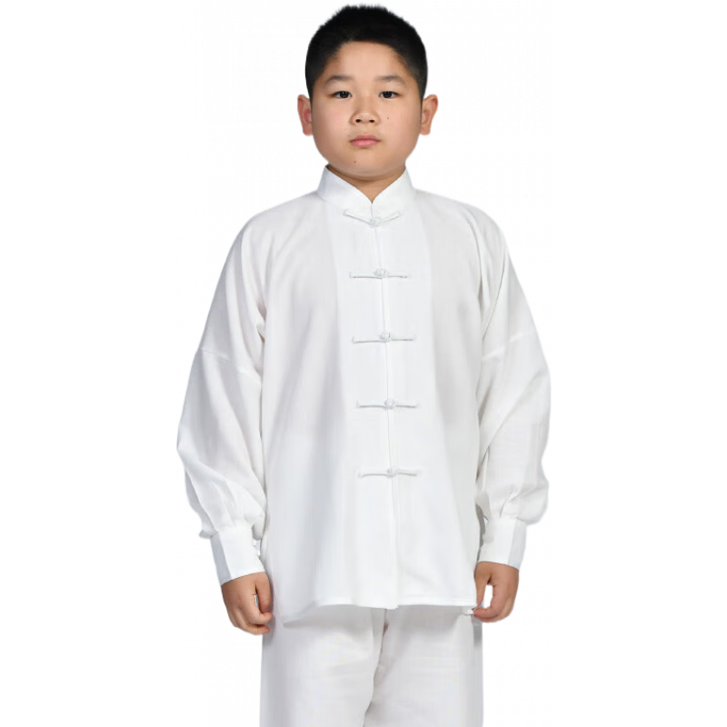 勁極兒童太極服男女武術(shù)服太極拳練功服套裝比賽服竹節(jié)棉麻春秋季 白色 XXXS