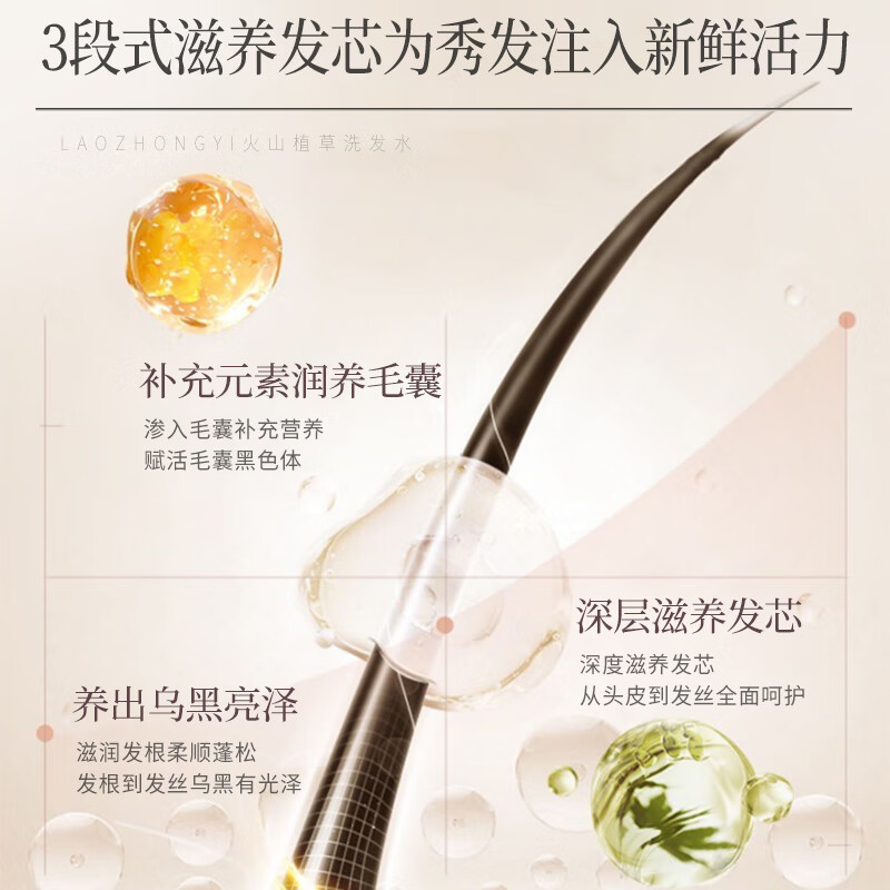 老中医人参何首乌润养洗发水 丰富泡沫平衡油脂强韧发根减少断发分叉 火山植草洗发水500ml