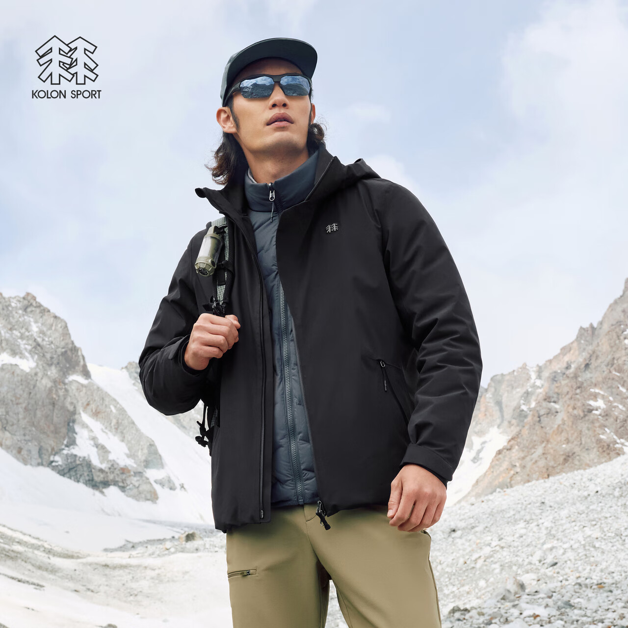 KOLON SPORT/可隆软壳三合一夹克 男子防泼水防风户外冲锋衣2级 LHJK5WNT13-BK 黑色 【羽绒内胆】 XL 180/100A