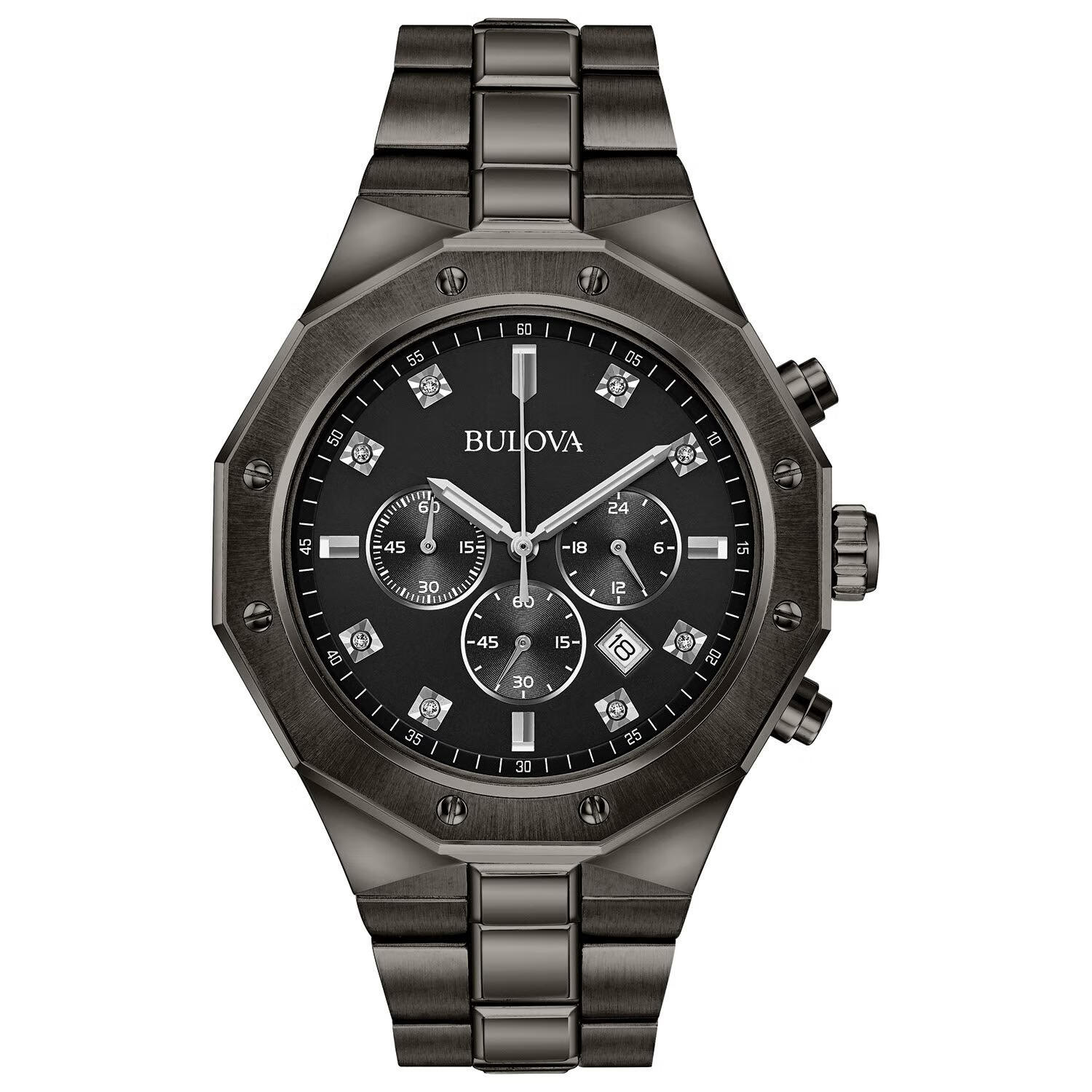 宝路华Bulova 宝路华 男士计时日历手表 Gray Black Ion-Plated 44.0毫米